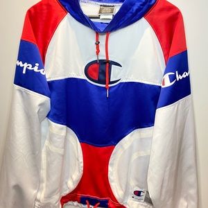 Champion Colorblock Red White Pullover Jacket Size Small